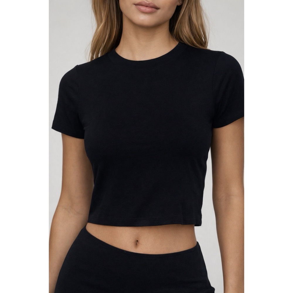 Good American Black Baby Tee Size‎ 2 Fitted Short Sleeve Crop T-Shirt UEC